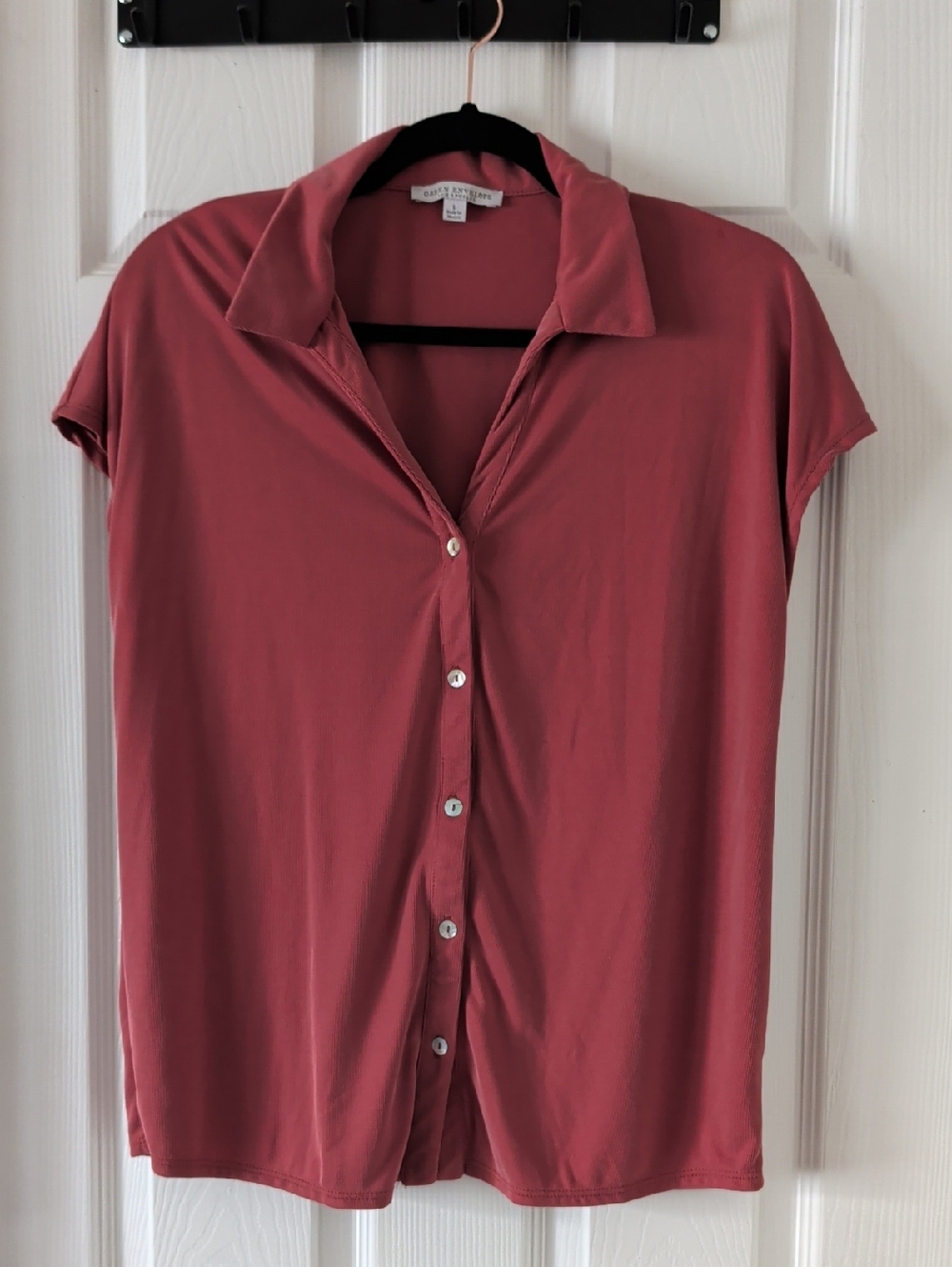 Ribbed Short Sleeve Button-Front Shirt